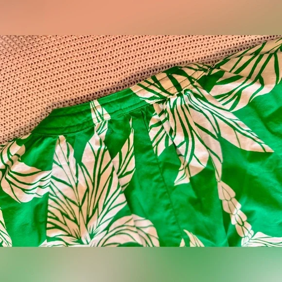 H&M Cotton Green & White Palm Leaf Tie Midi Maxi Long Sleeve Dress - Picture 6 of 14